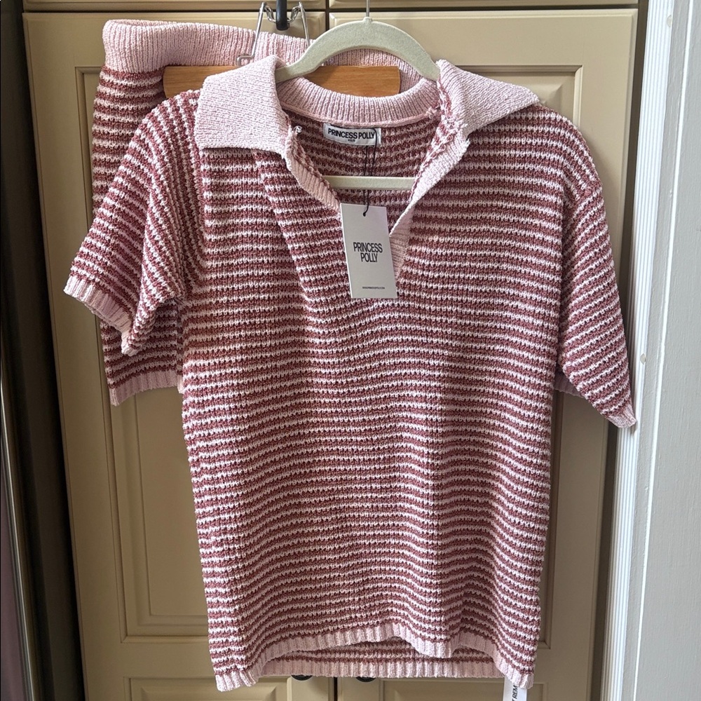 Princess Polly Pink Knit Polo and shorts